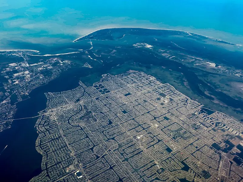 Aerial view of Cape Coral canals and the Caloosahatchee River